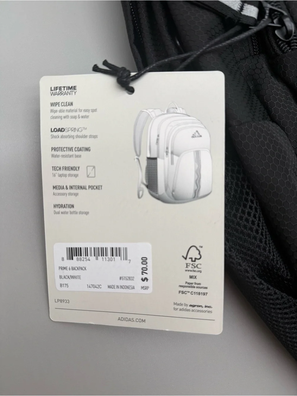 Adidas Black Backpack with Front Organizer and lap top storage.